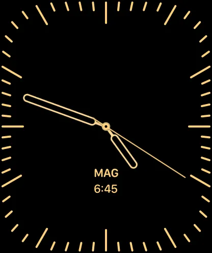 Apple Watch face with the FiveTimes complication displaying Maghrib at 6:45
