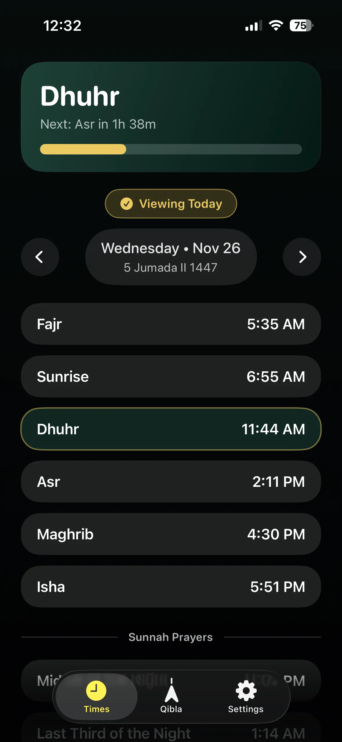 FiveTimes Muslim prayer times schedule on iPhone