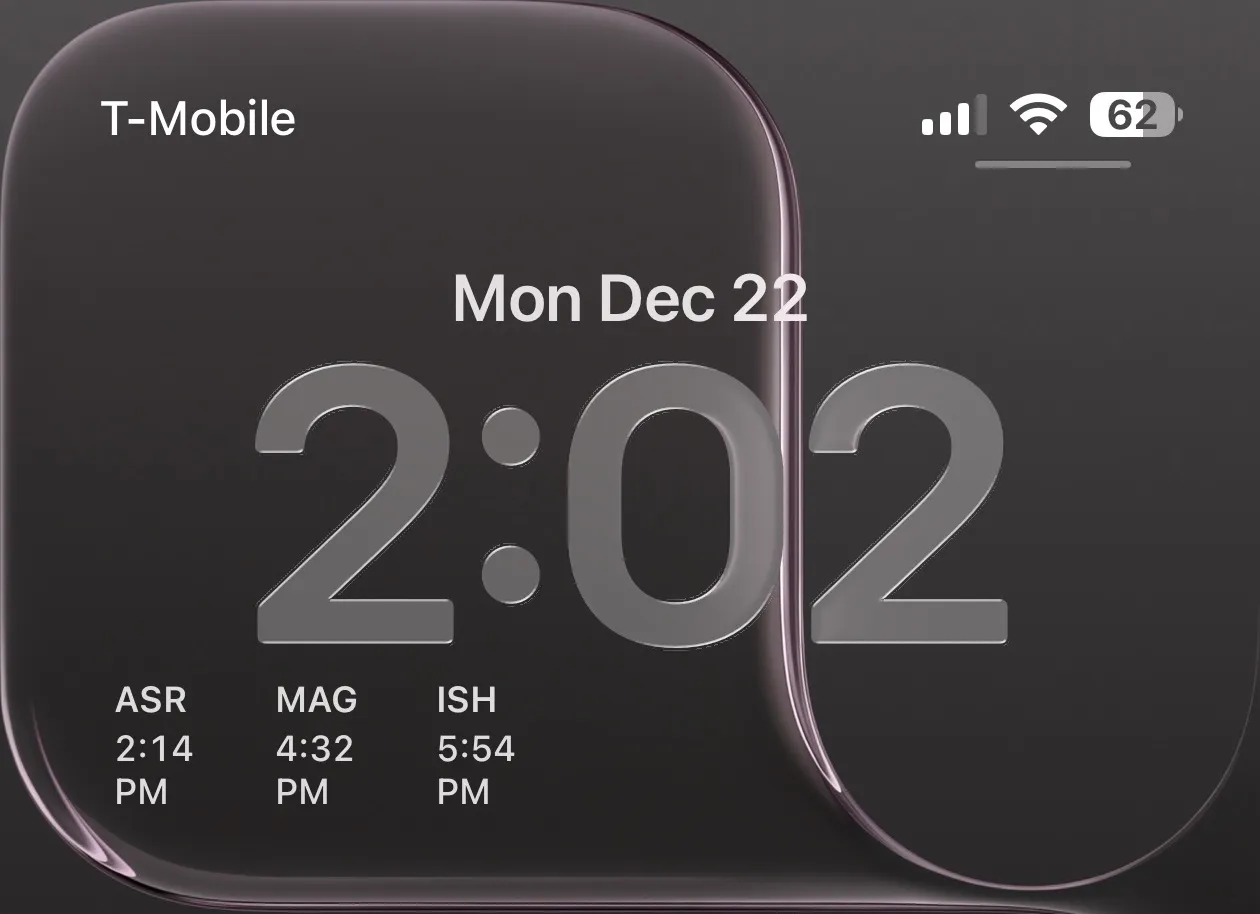 FiveTimes Lock Screen widgets showing the next Islamic prayer time